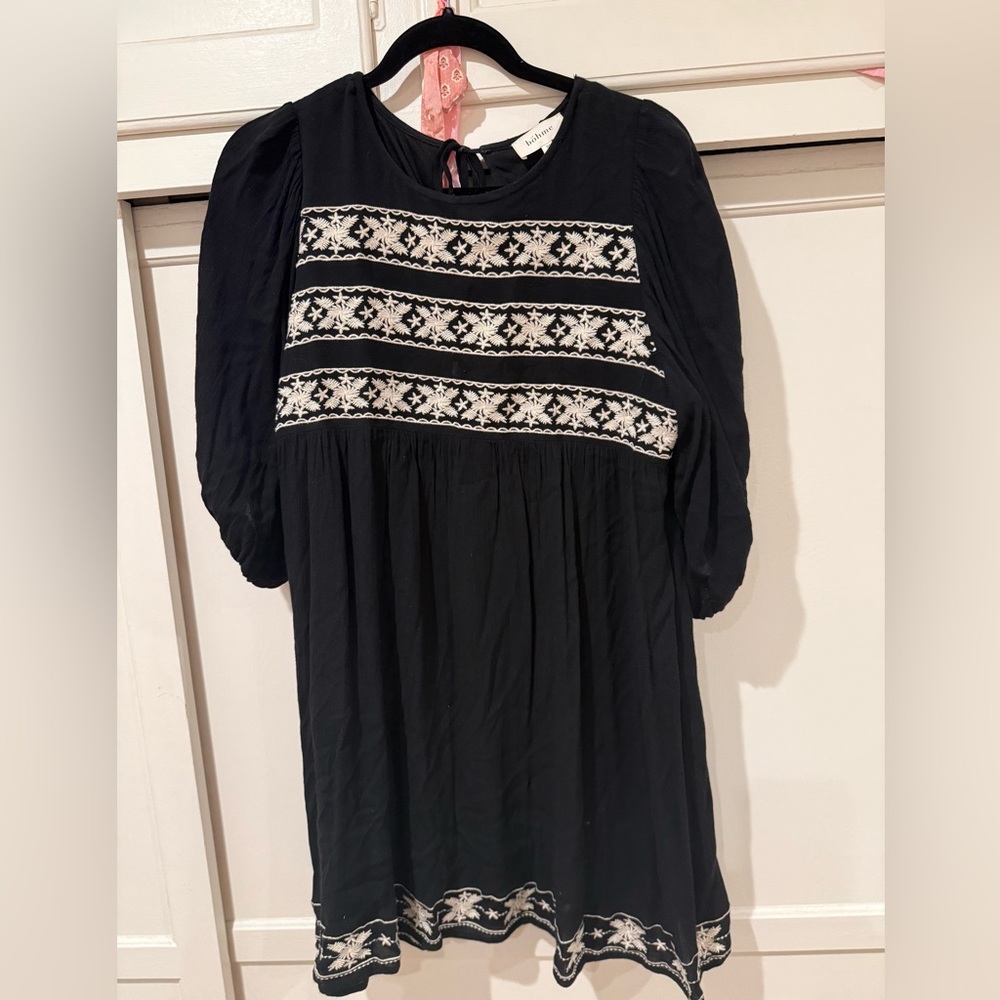 Bohme Black Dress with Off White Embroidery